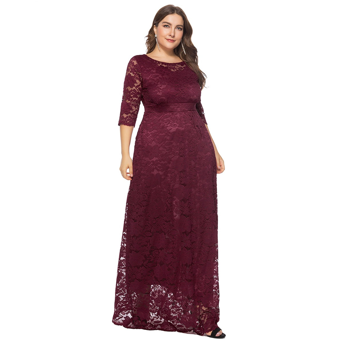 Plus Size Lace Evening Gown with Pockets