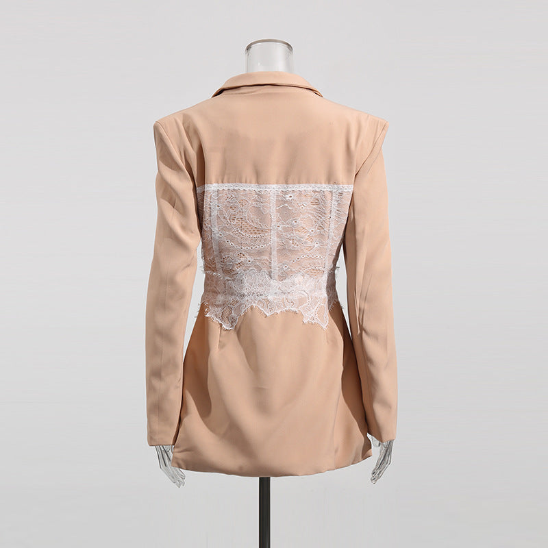 Women Lace Panel Corset Blazer