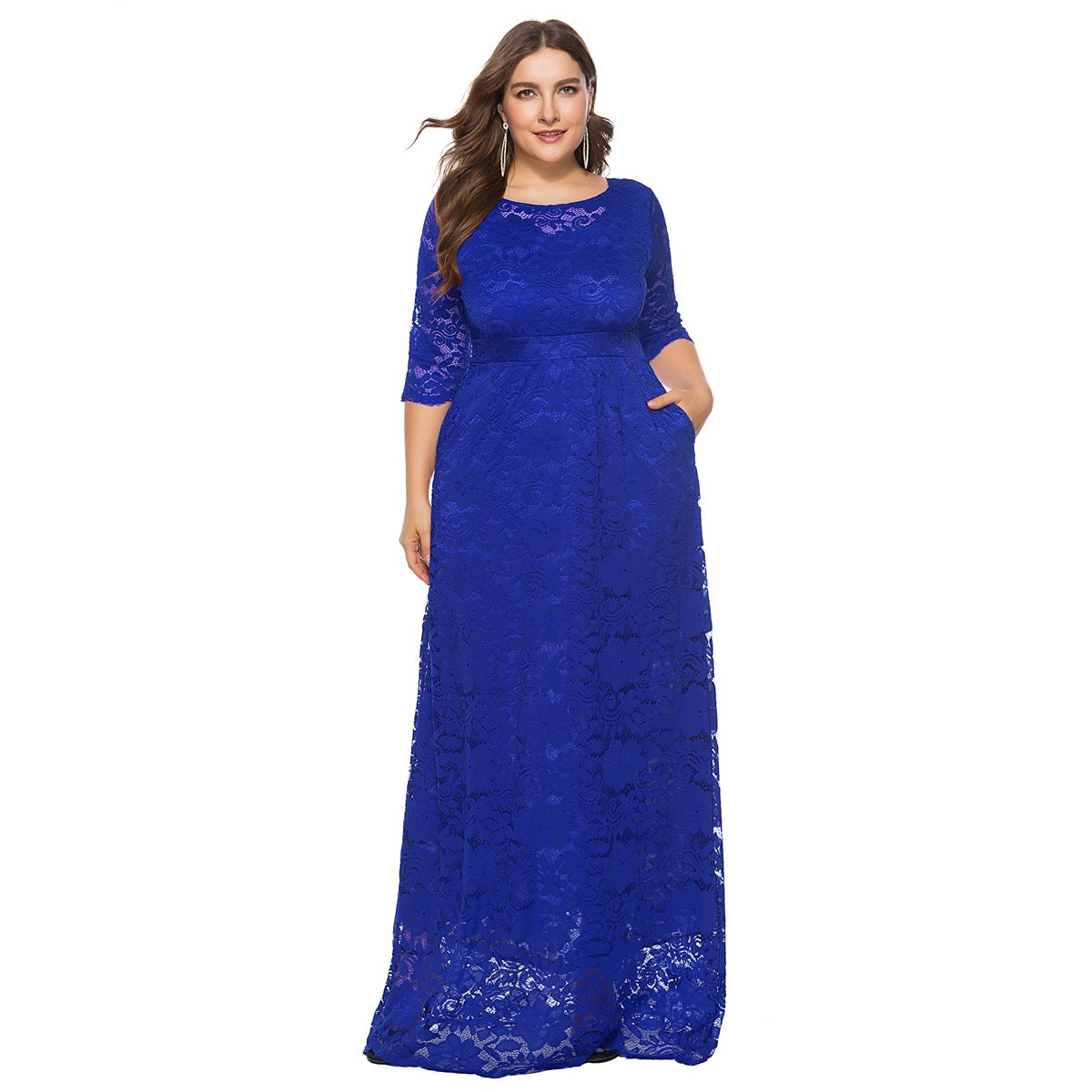 Plus Size Lace Evening Gown with Pockets