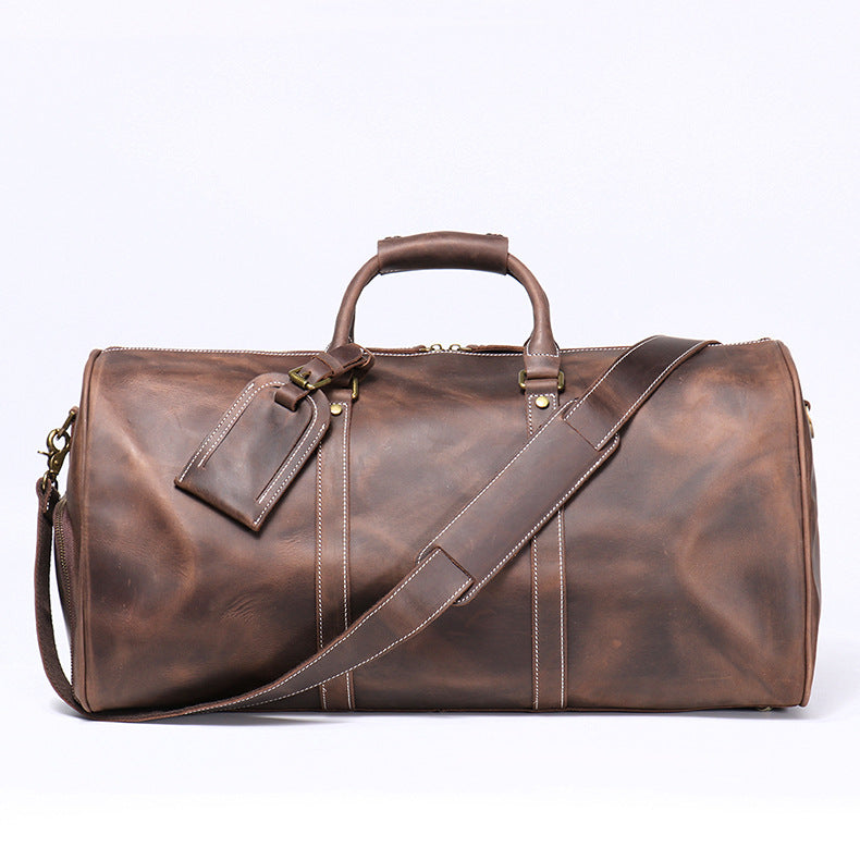 Men's Genuine Leather Duffle Bag – Top-Layer Cowhide Travel Bag, Large Capacity Crazy Horse Leather Luggage