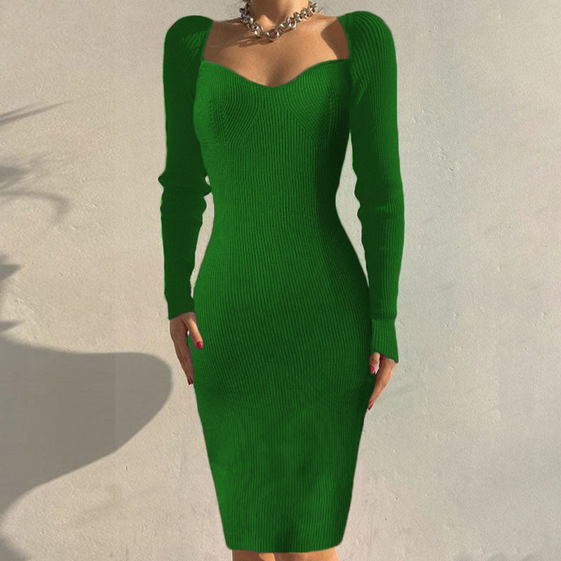 Sexy Sheath Knitted Dresses-Dresses-Green-XS-Free Shipping at meselling99