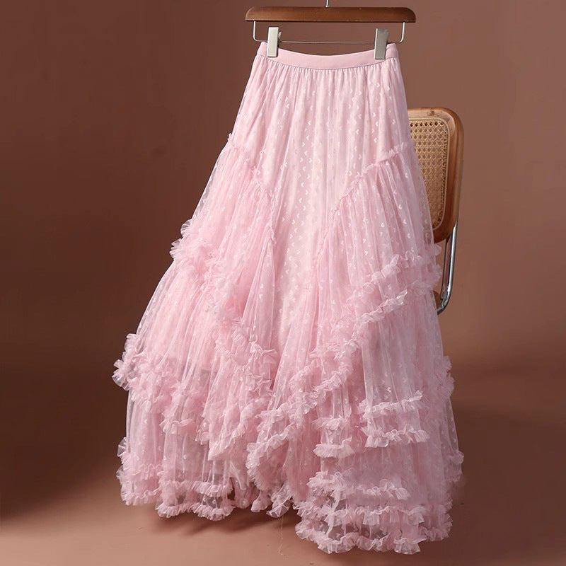 Plus-Size A-Line Tulle Skirt with Jacquard Heart Design