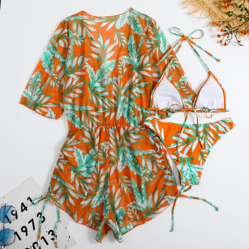 Sexy Net Drawstring 3pcs Women Swimsuits