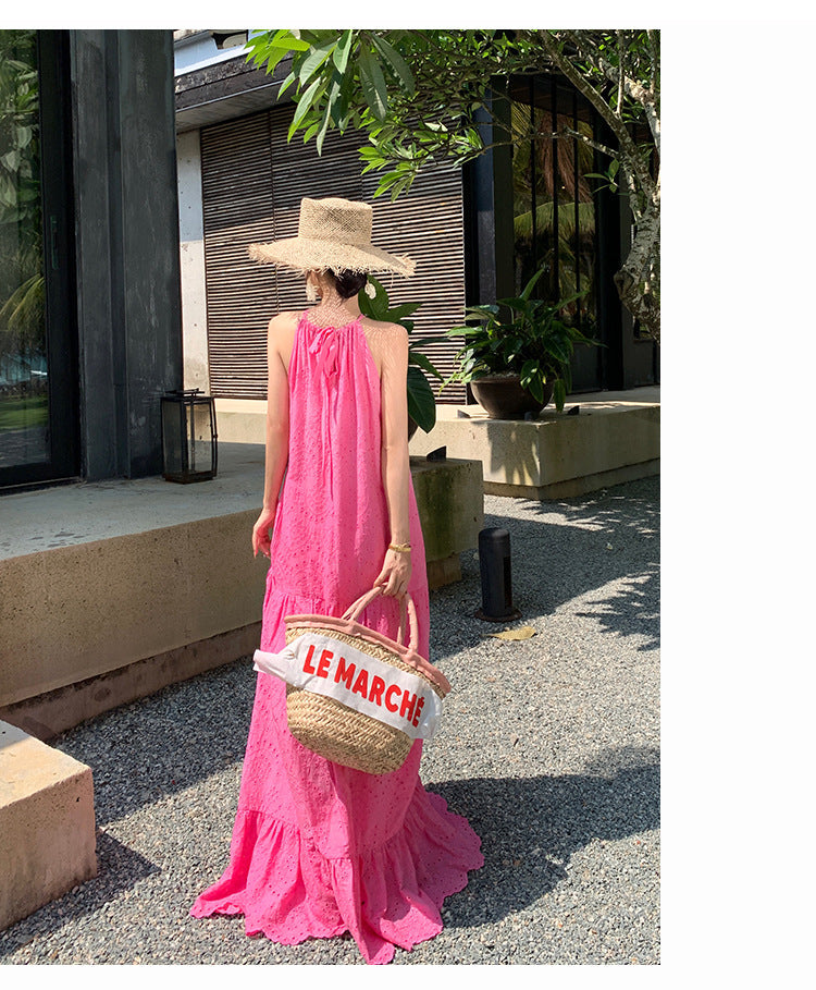 Women's Halter Neck Embroidered Maxi Dress