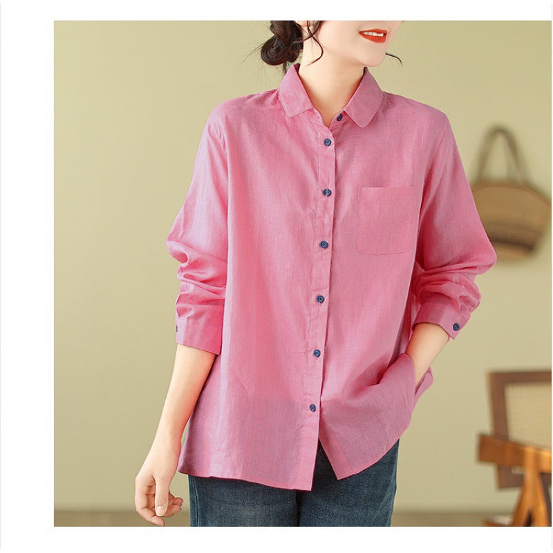 Casual Turnover Collar Linen Long Sleeves Shirts