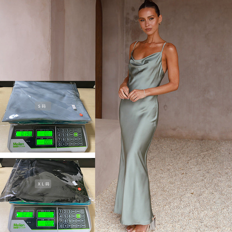 Slim Fit Deep V-Neck Sleeveless Solid Color Dress