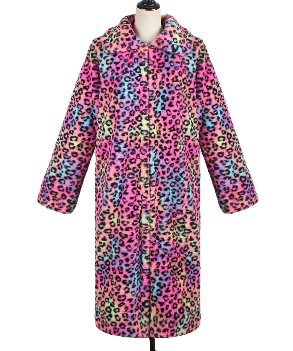 Women's Long Leopard Print Faux Fur Coat