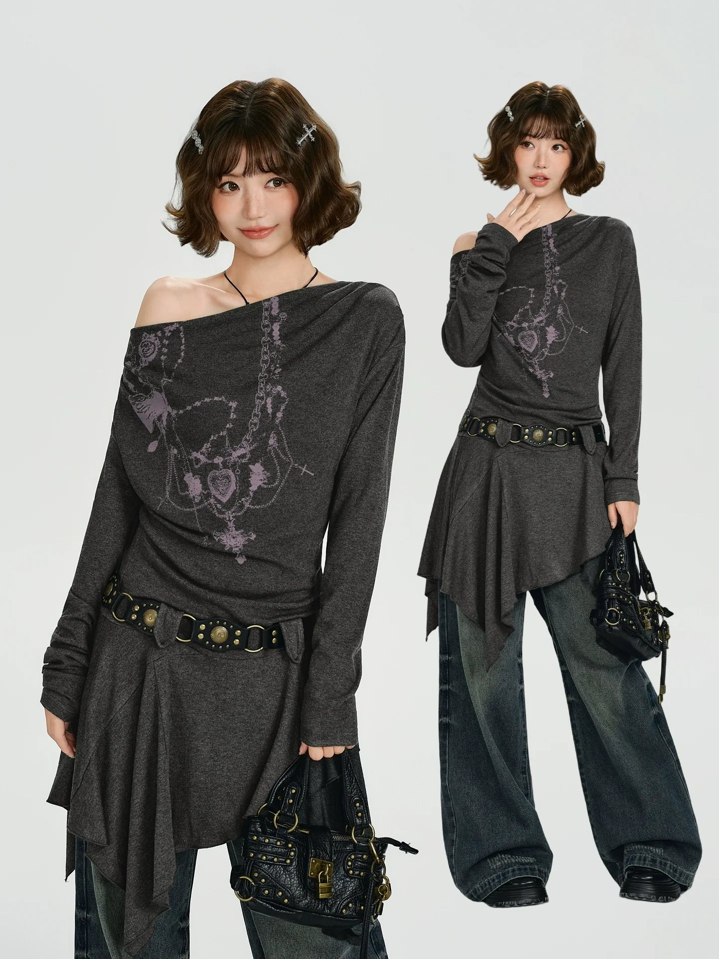 Girlyhalo Retro Vintage Off-Shoulder Long Sleeve Dress