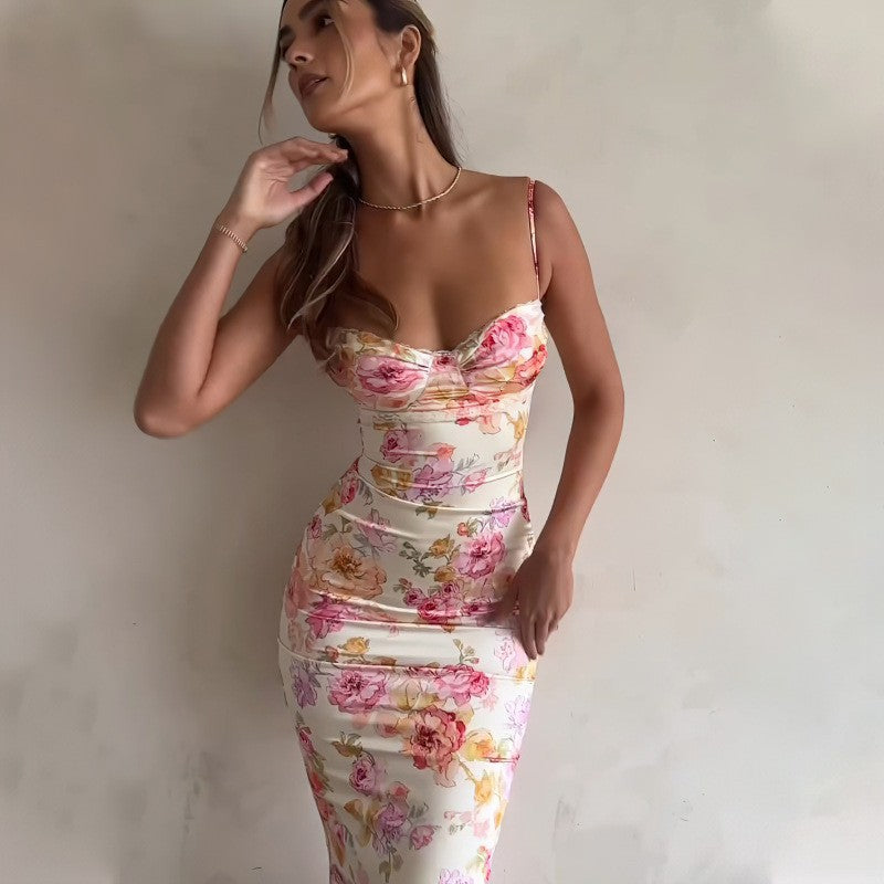 Sexy Backless Floral Sundress - Summer Slim Fit Print Spaghetti Strap Dress for Women