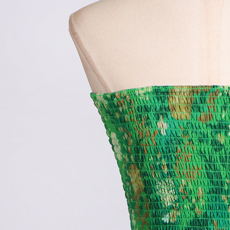 Designed Green Elegant Off-Shoulder Strapless Chiffon Maxi Dress