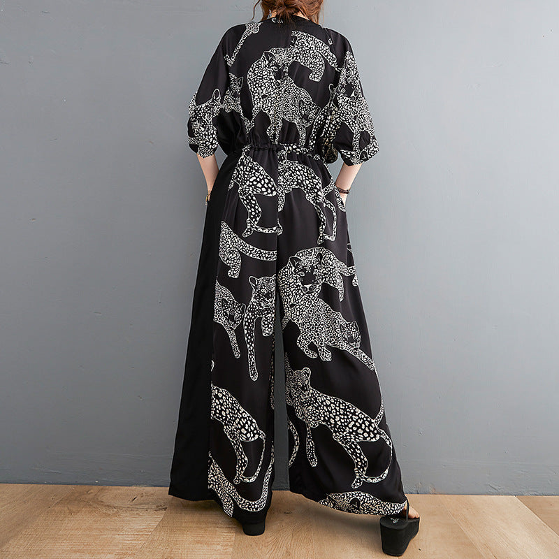 Summer Plus Sizes Lace Up Waist Women Wide Leg Jumpsuits