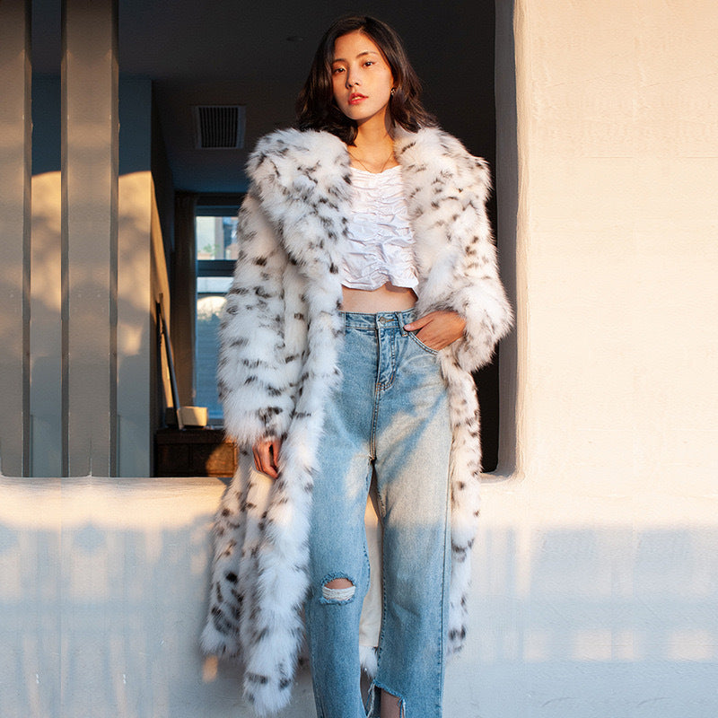 Women's Long Leopard Print Fur Coat