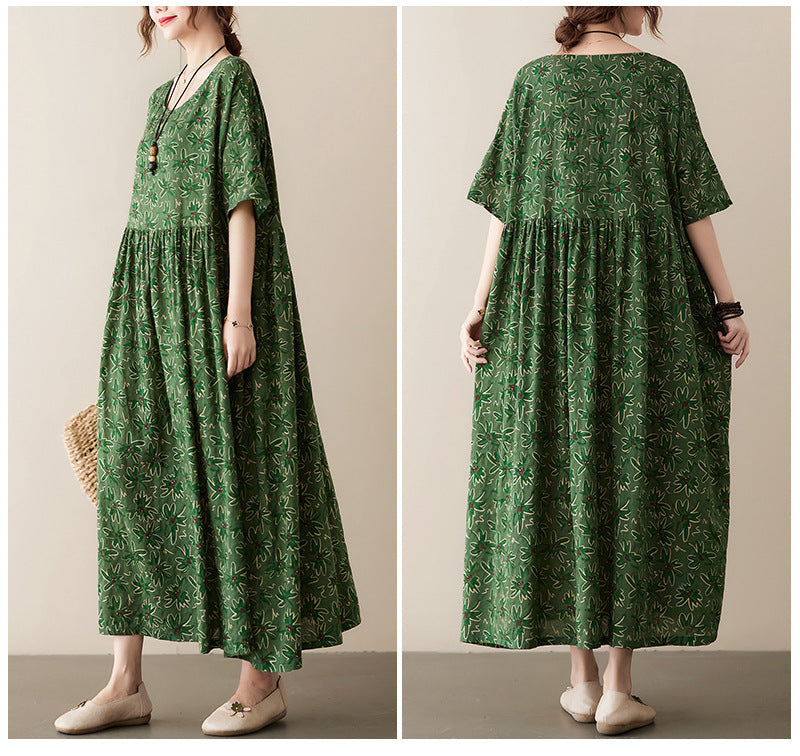 Vintage Leaf Print Plus Sizes Women Dresses-Dresses-Free Shipping at meselling99