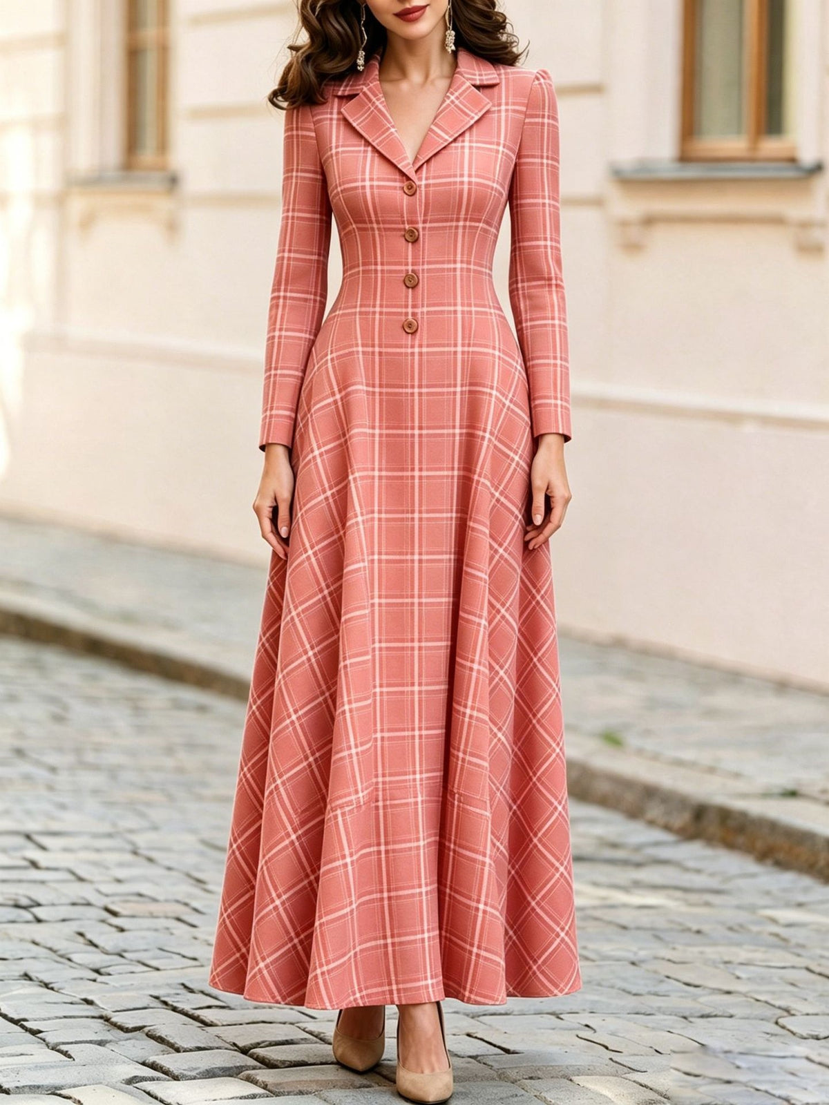 Women's Autumn & Winter Elegant French Plaid Button-Front Blazer Dress