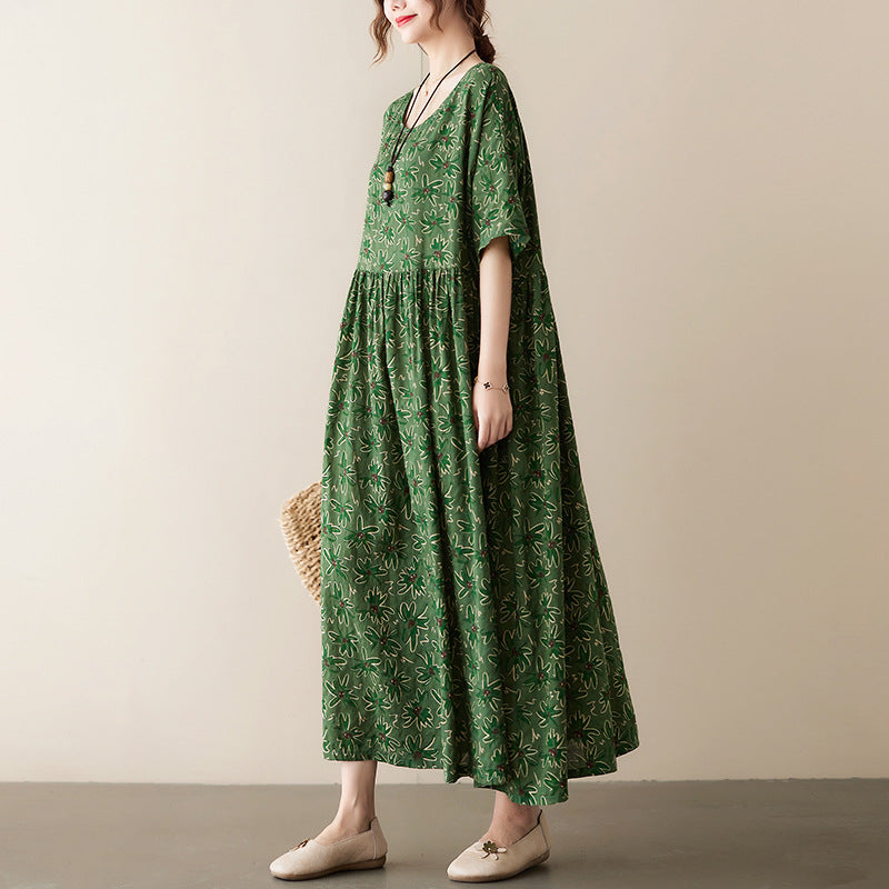 Vintage Leaf Print Plus Sizes Women Dresses-Dresses-Free Shipping at meselling99