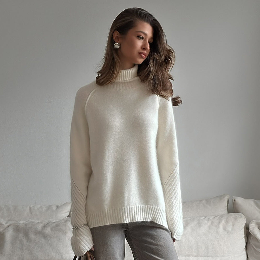 White Oversized Turtleneck Sweater for Women