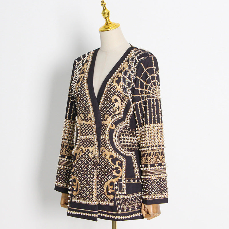 Vintage High-End Beaded Print Blazer