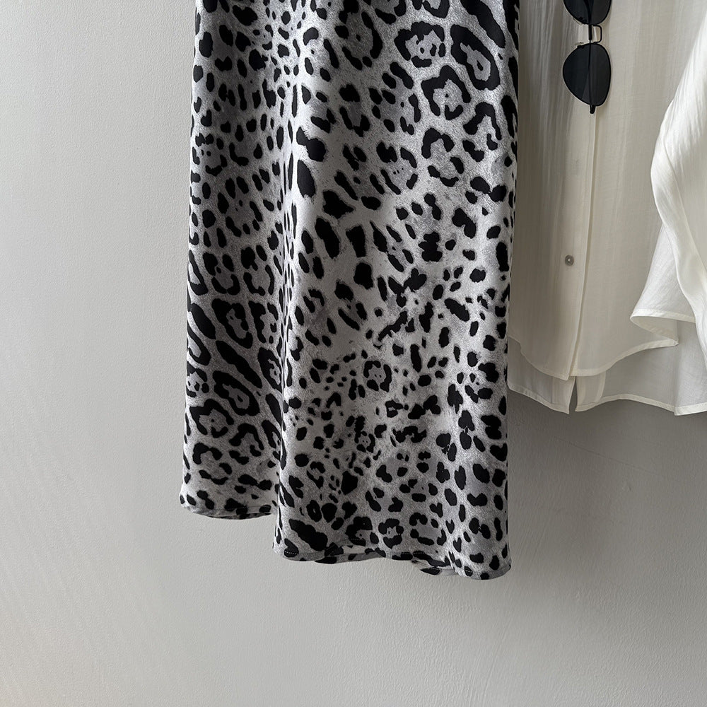 Luxury Leopard Print High-Waist A-Line Midi Skirt