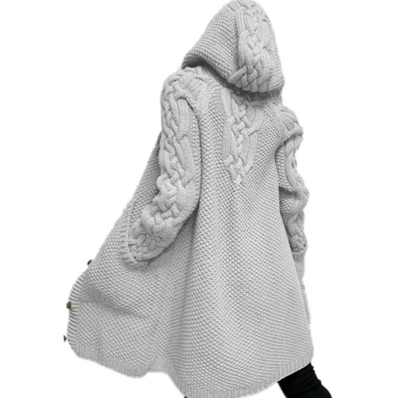 Women's Winter Hooded Single Button Slim Knit Sweater