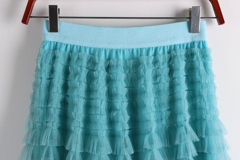 A-Line Mid-Length Tulle Skirt with Layered Mesh Insert