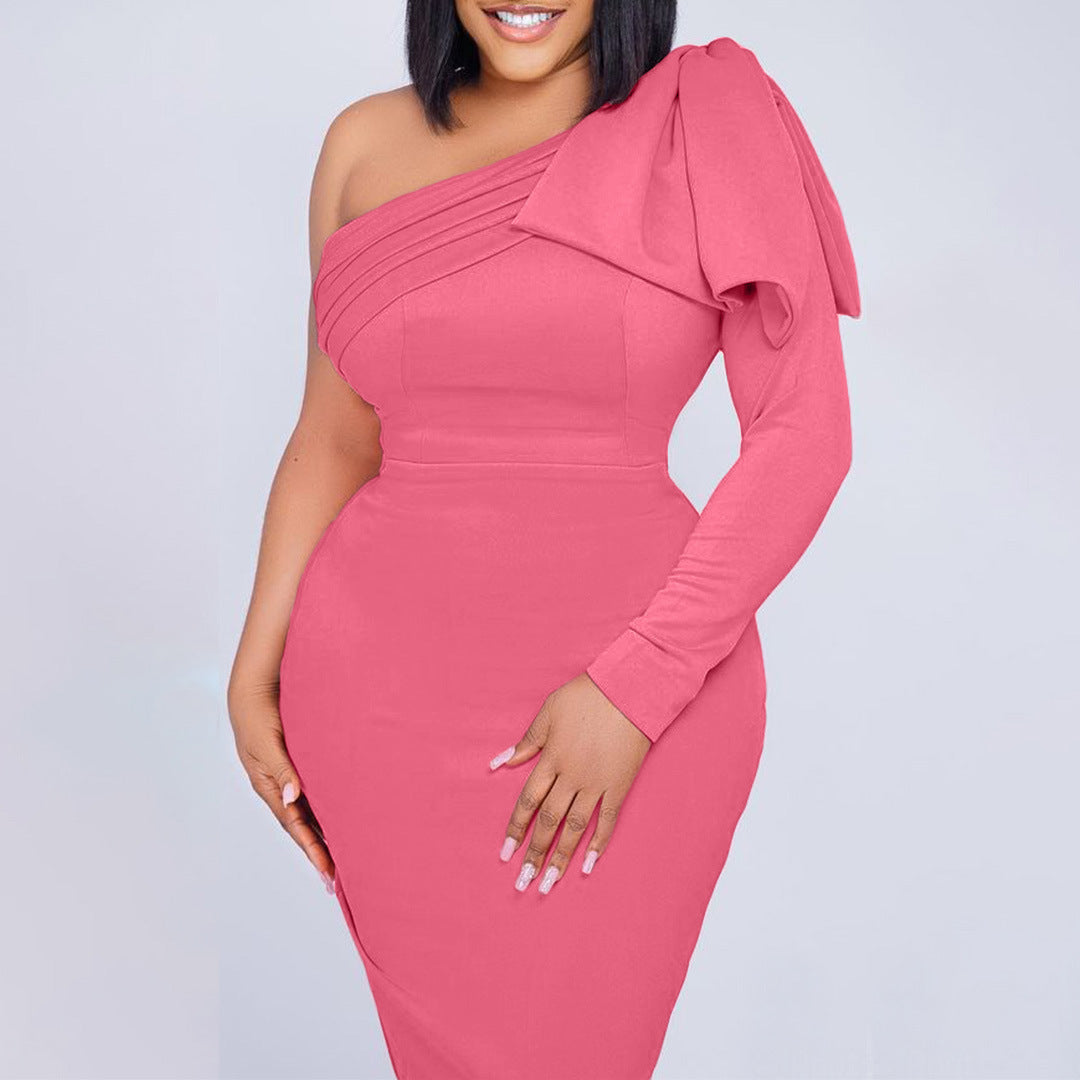 Fashion One Shoulder Sheath Women Dresses-Dresses-Pink-S-Free Shipping at meselling99