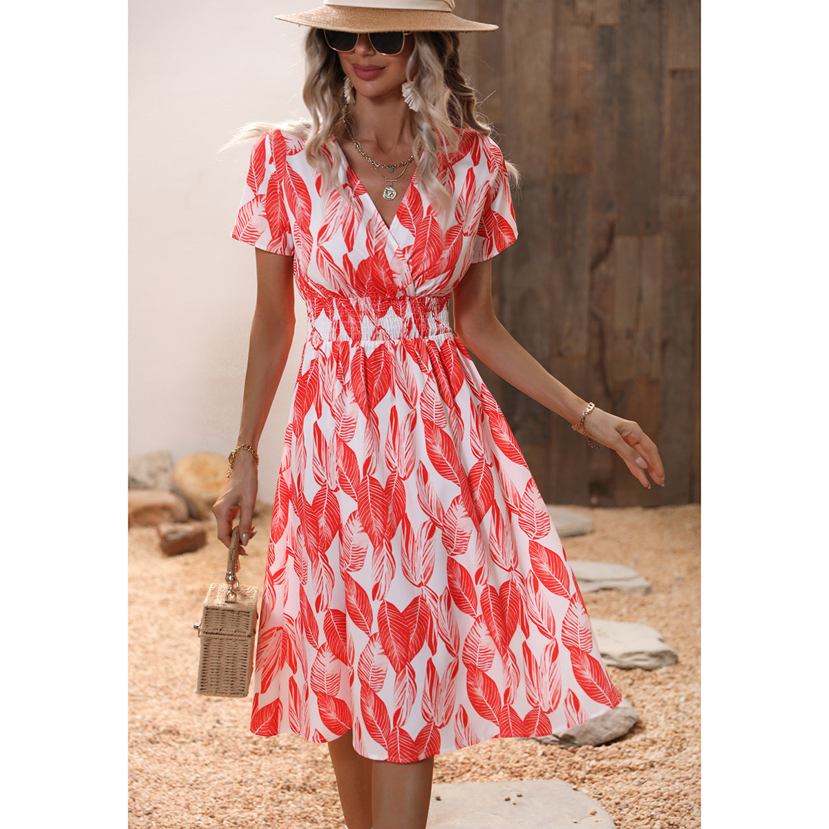 Women's Summer Floral Print Short Sleeve Dress