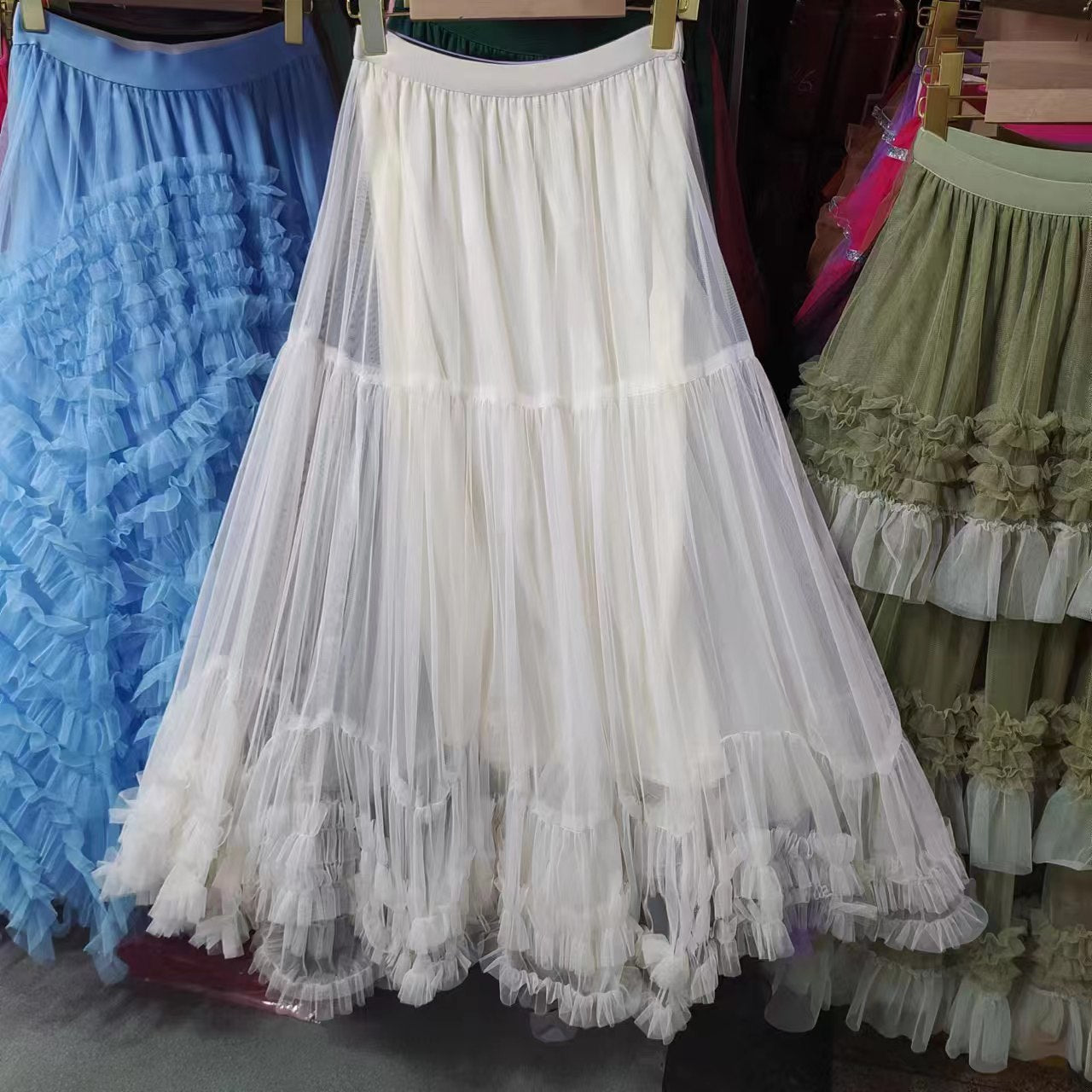 Layered Tulle Skirt with Floral Lace Trim-Light apricot-One Size-Free Shipping Leatheretro