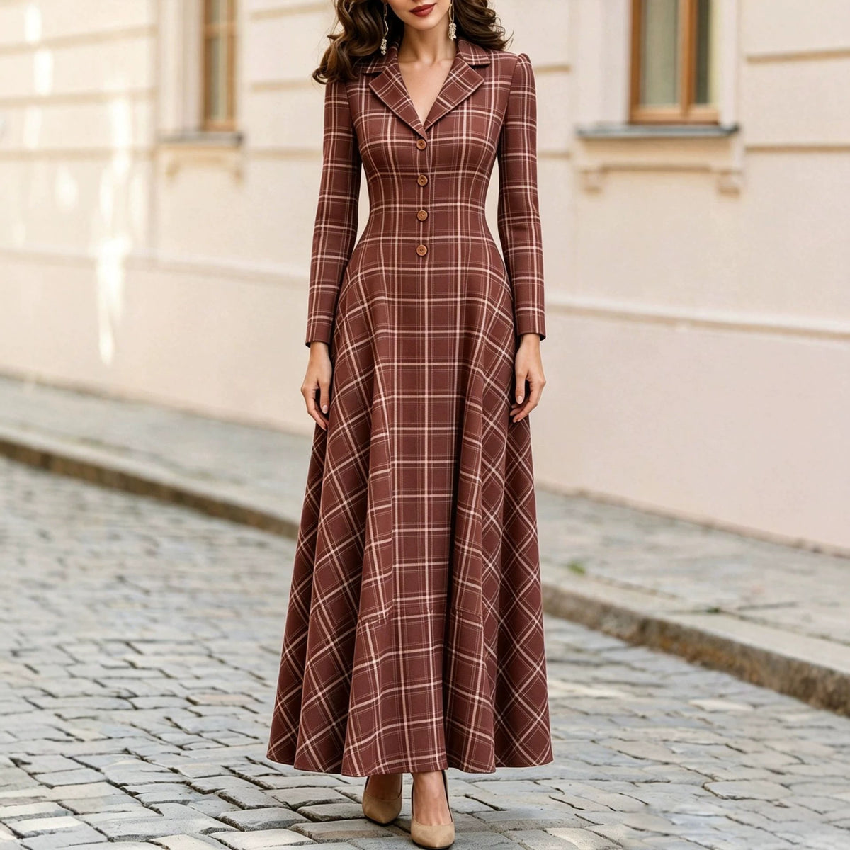 Women's Autumn & Winter Elegant French Plaid Button-Front Blazer Dress
