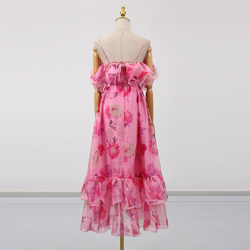 Women's Summer Dress – Fashionable Sleeveless Off-Shoulder Ruffle Hem Flowy Dress