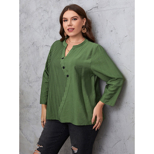 Fashion Striped Long Sleeves Plus Sizes Shirts