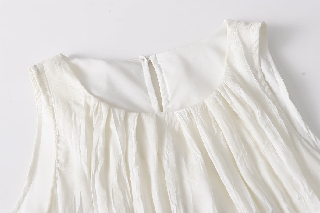 Summer Water Ripple Texture Round Neck Sleeveless Maxi Dress