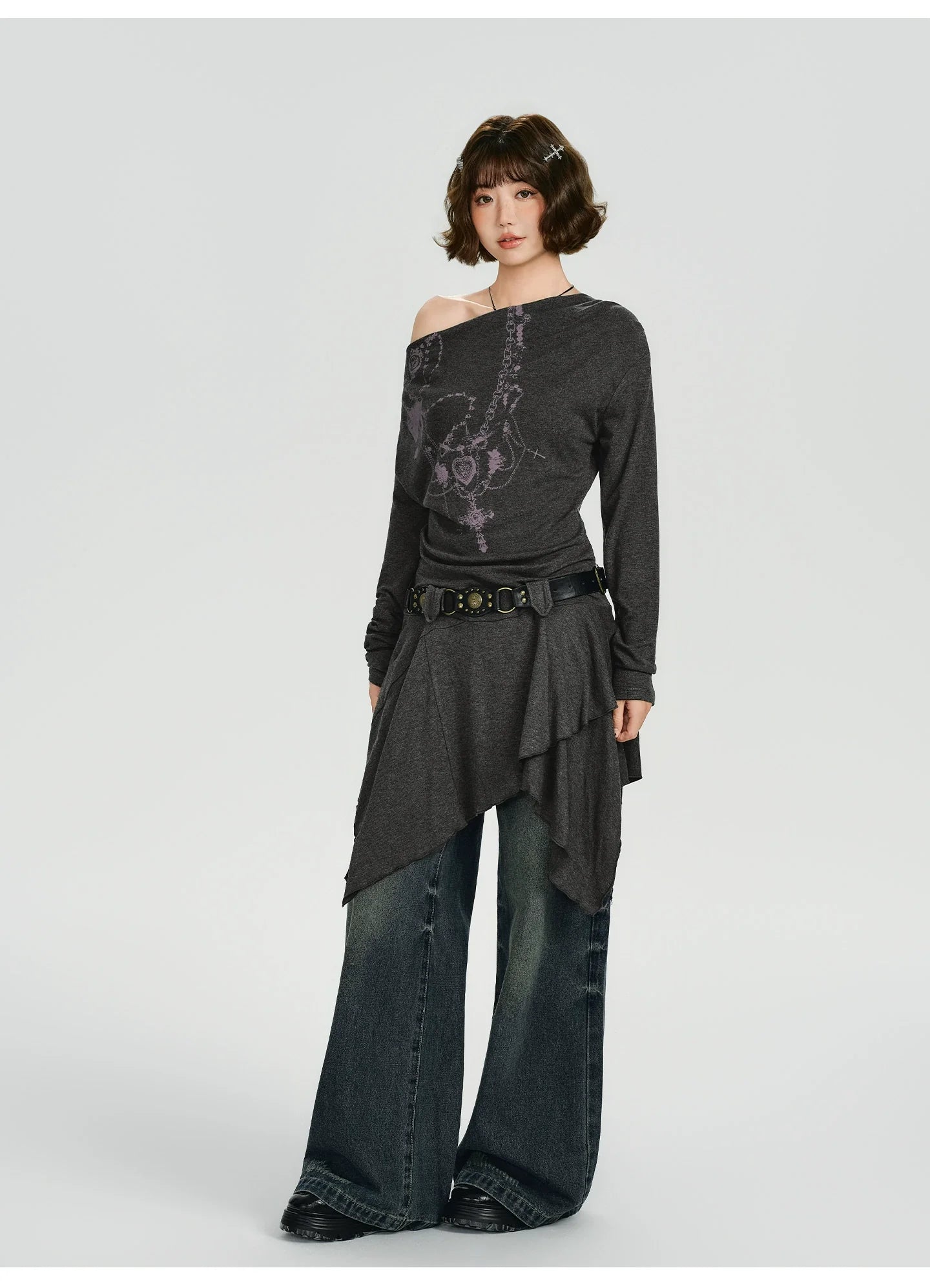 Girlyhalo Retro Vintage Off-Shoulder Long Sleeve Dress