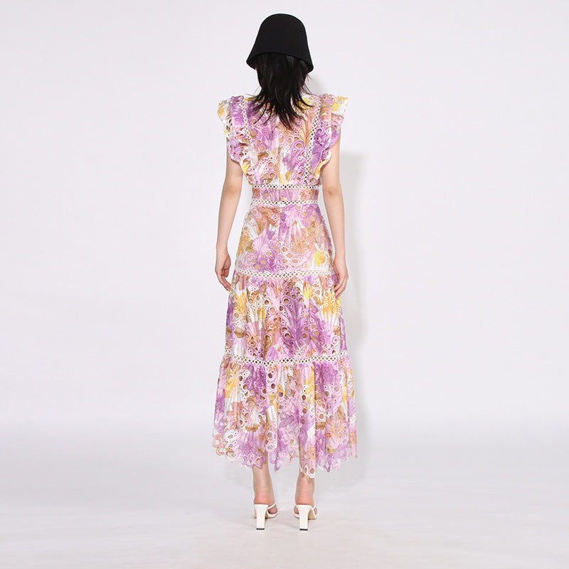 Premium Lace Embroidery Hollow Out Maxi Dress