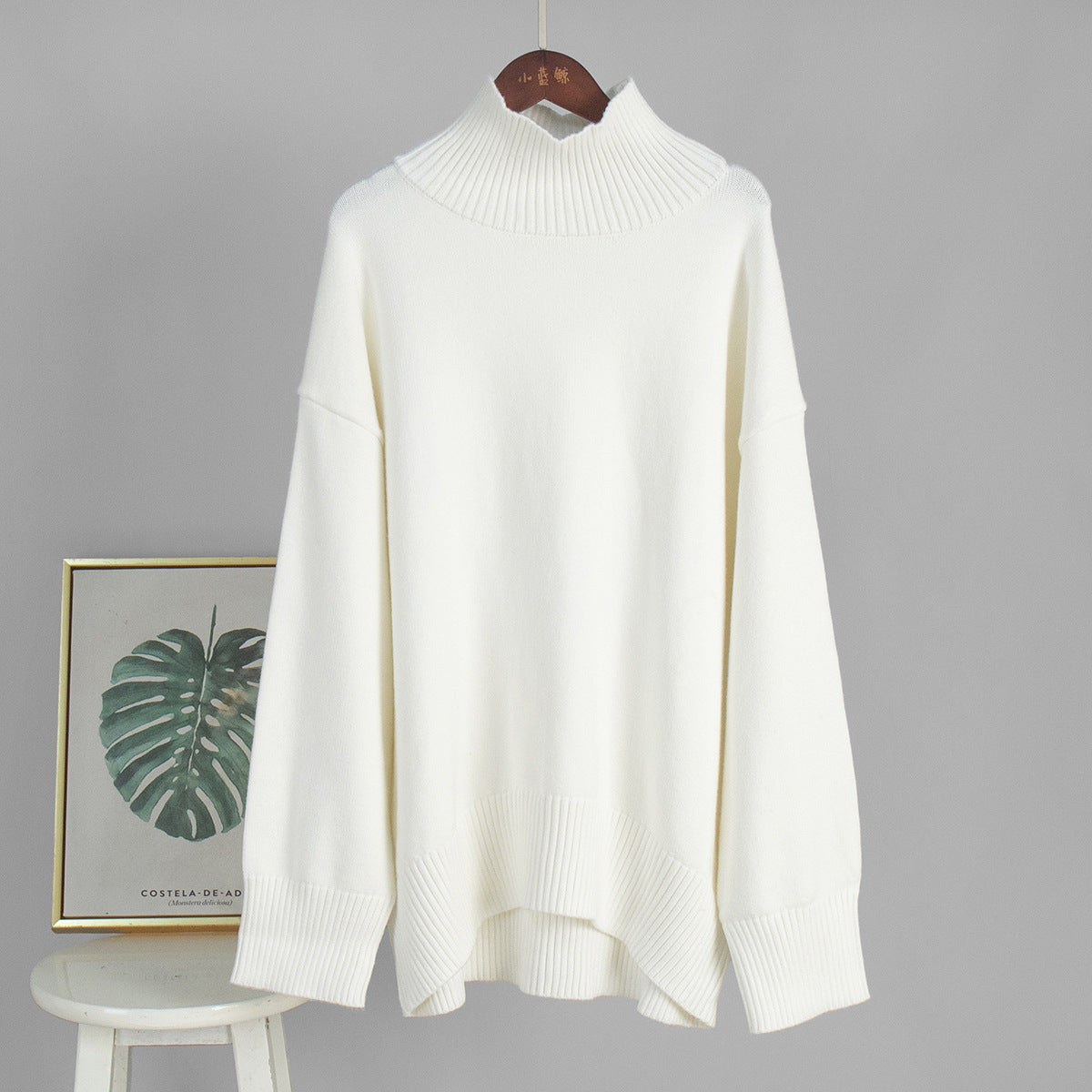 Women's Oversized Solid Color High Neck Sweater