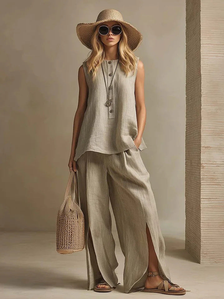Women's Cotton Linen Sleeveless Two-Piece Set