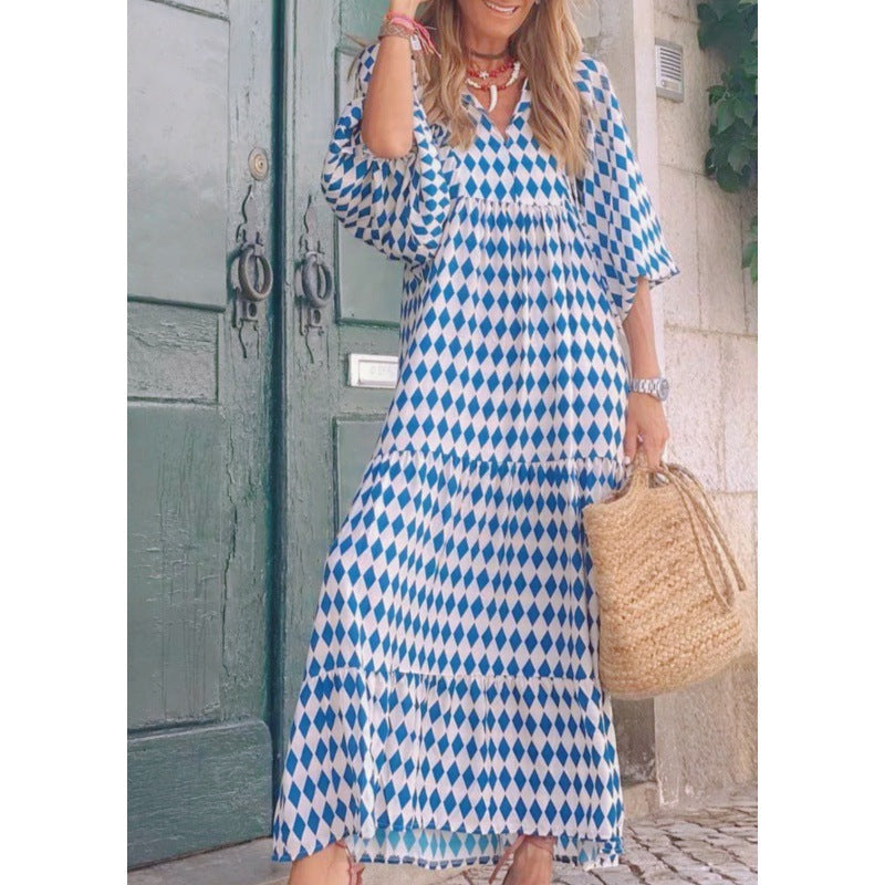 Plus Size Boho Print Dress with Puff Sleeves