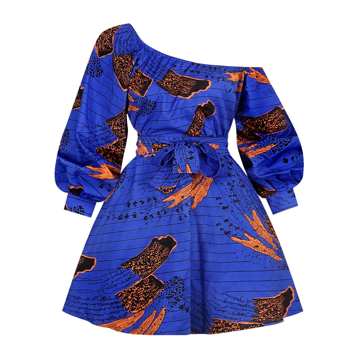 Designed African One Shoulder Long Sleeves Short Dresses