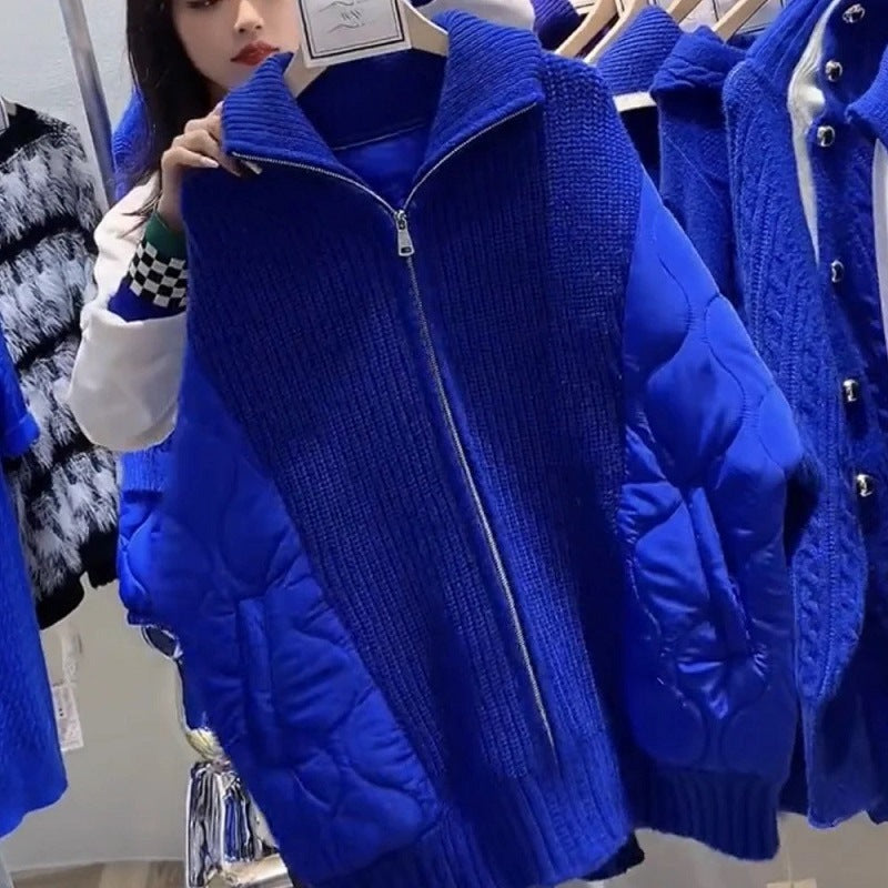 Women's Klein Blue Sweater Cardigan – Oversized Thick Knit Open Front Coat for Fall & Winter