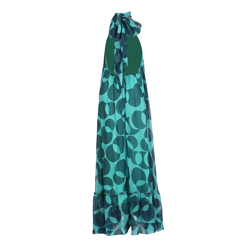 Women's Summer Bohemian Floral Print Halter Neck Maxi Dress