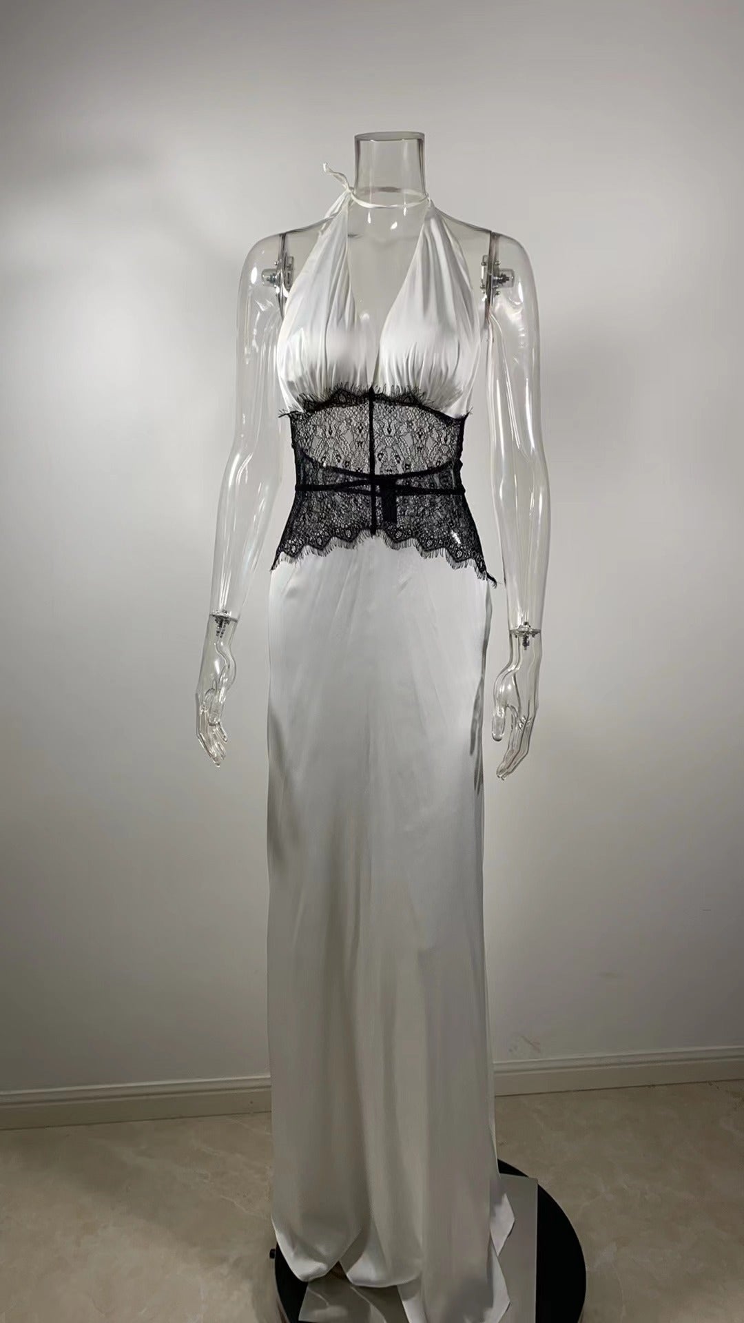 Elegant & Sexy Deep V Backless Lace Sheath Dress with Tie Detail