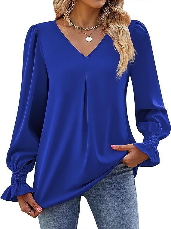 Women's Solid Color Chiffon V-Neck Bell Sleeve Blouse