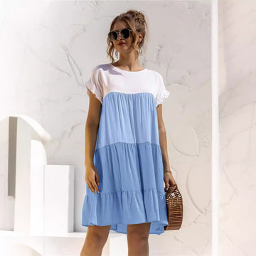 Summer Color Block Loose Fit Short Dress