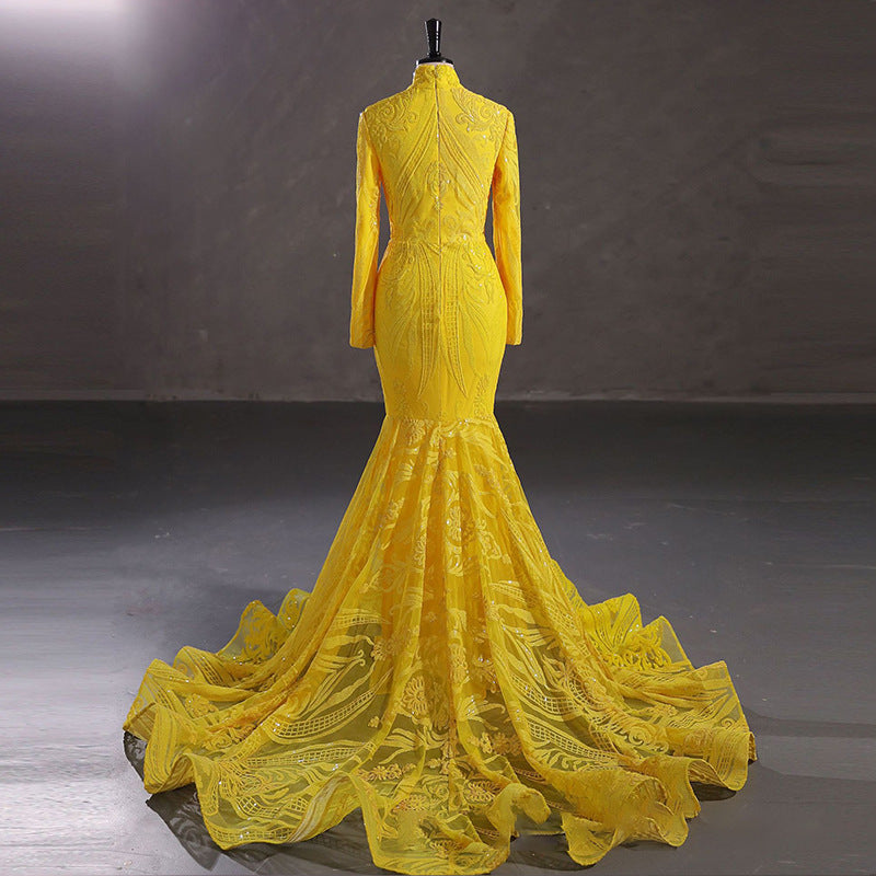 Luxury Long Sleeve High Waist Evening Dress/Wedding Dresses