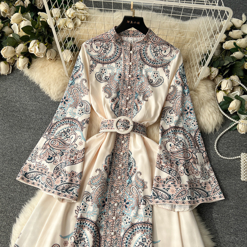 Elegant Floral Designed Trumpet Sleeves Long Dresses