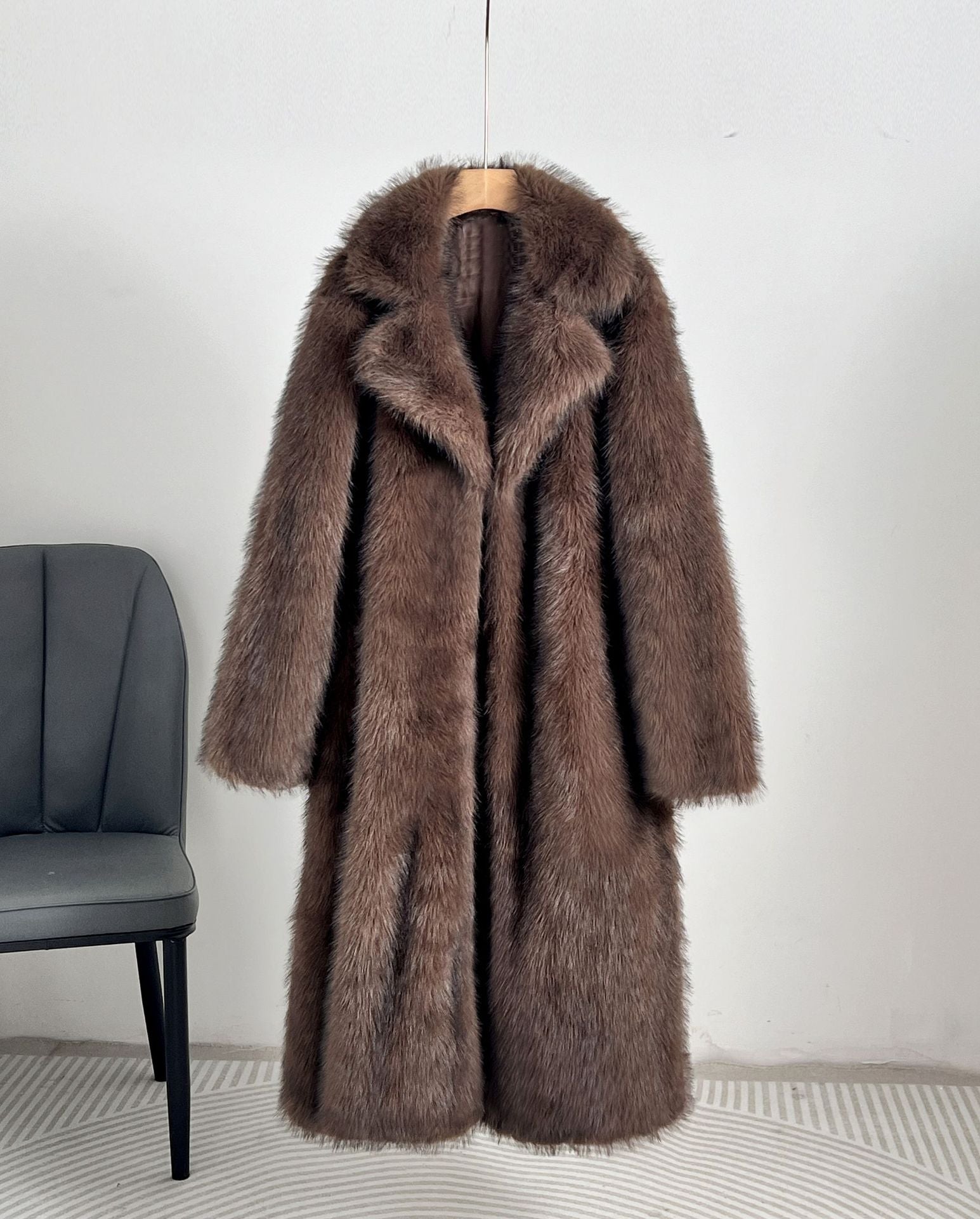 Women's Long Faux Fur Coat – Winter & Autumn Oversized Blazer Collar Jacket