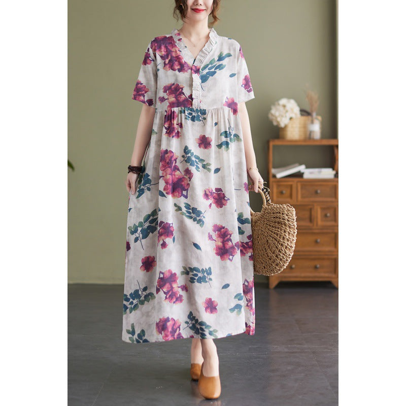 Women Summer Linen Plus Sizes Long Cozy Dresses-Dresses-Free Shipping at meselling99