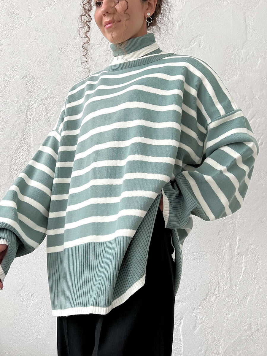 Women's Striped Turtleneck Sweater