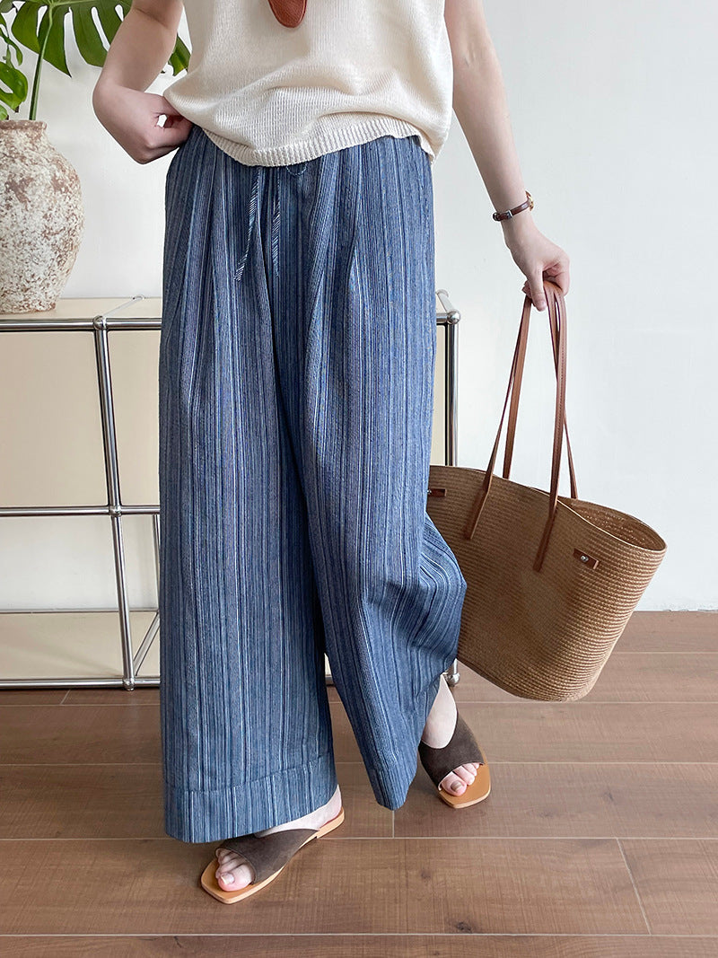 Women's Striped Drawstring Wide-Leg Pants