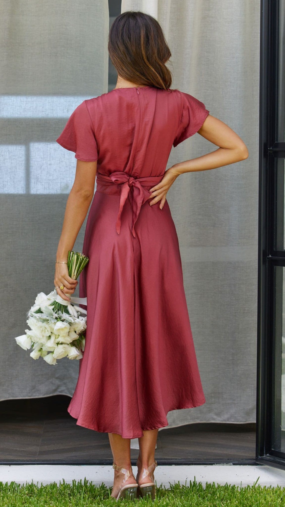 Elegant & Sexy V-Neck Tie-Waist Asymmetrical Dress