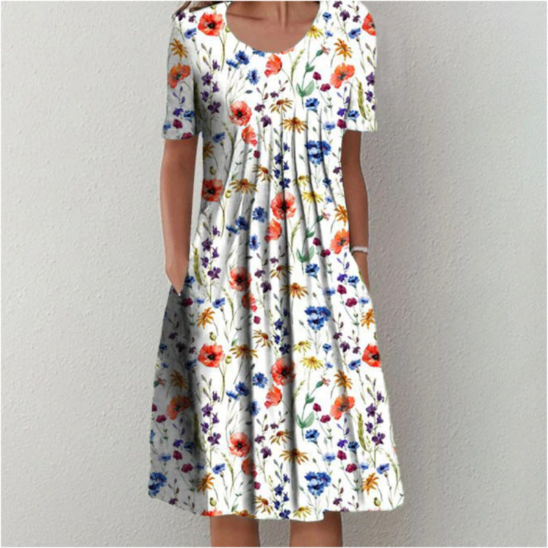 Plus Size Women's Floral Print Short Sleeve Dress